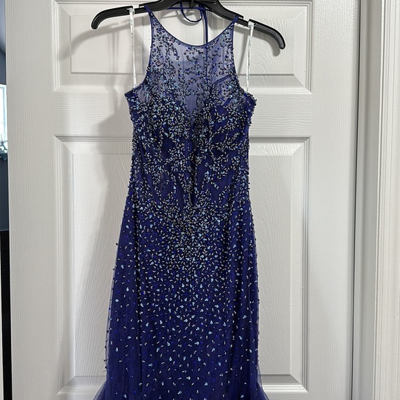 NWT - Royal Blue Beaded Mermaid Gown - Size 4 - Picture 4 of 11
